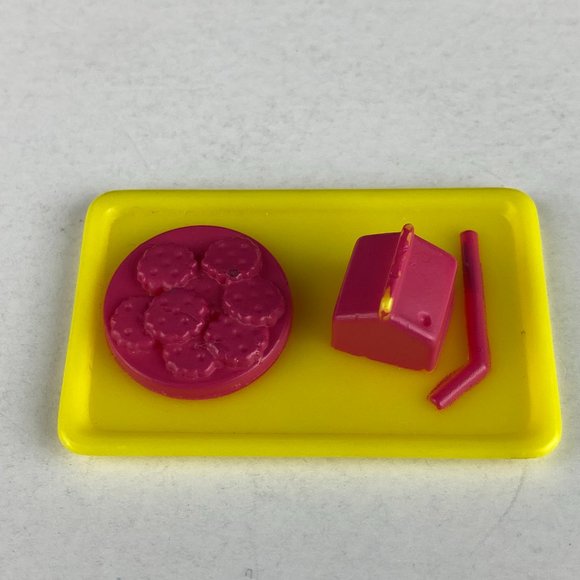 Barbie Pretend Food Tray Milk Straw Cookies Yellow Tray Plate Playset Accessory - Picture 2 of 5